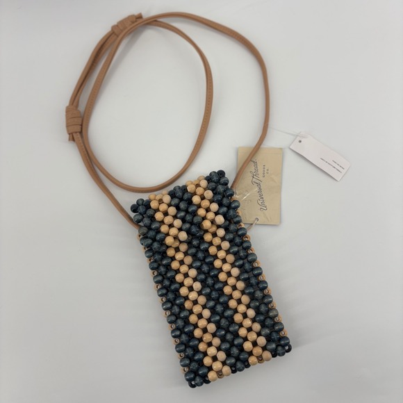 Universal Thread Handbags - Universal Thread Wood Beaded Crossbody Phone Bag Blue Tan Striped NWT‎